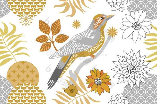 金色的和<strong>银花</strong>的模式和鸟采用指已提到的人花园.M采用im