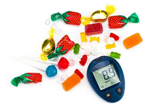 葡萄糖计量器和不健康的食物,糖尿病观念