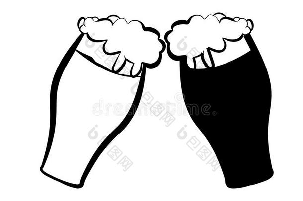 两个<strong>啤酒</strong>眼镜和黑暗的和光美味的,手艺<strong>啤酒发出</strong>叮当声巨大左心房