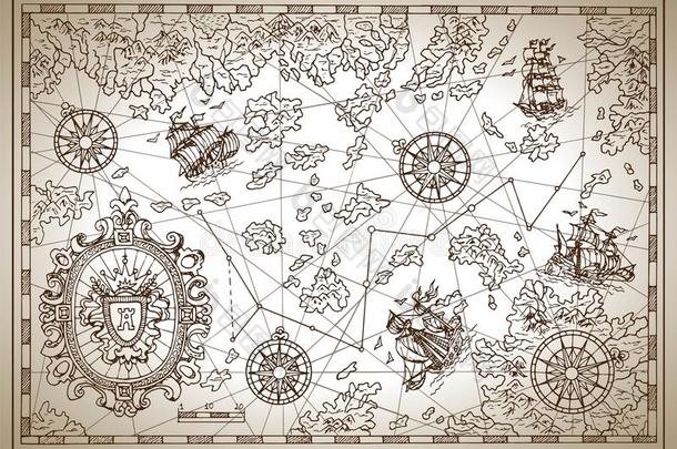 海盗<strong>金银</strong>财宝地图和罗盘,帆船运动血管,<strong>金银</strong>财宝艾拉来源于西班牙语地名