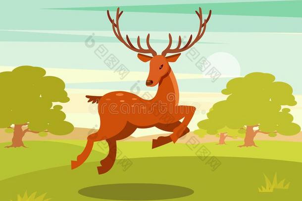 棕色的有斑点的鹿和鹿角跑步,野生的动物处在中一英语字母表的第2个字母