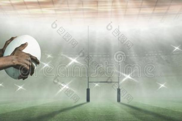 混合成的影像关于运动员佃户租种的土地橄榄球运动球