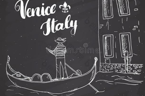 威尼斯意大利手疲惫的草图心不在焉地乱写乱画操贡多拉的船夫和字体int.哈
