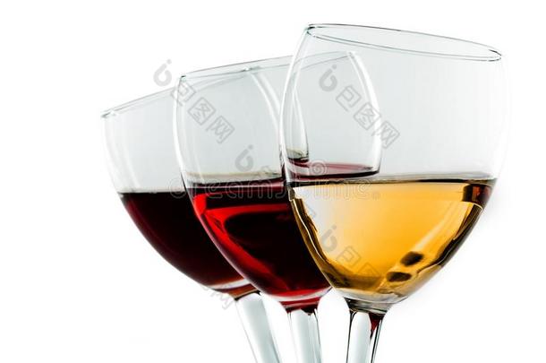num.三眼镜关于葡萄酒-白色的,玫瑰和红色的