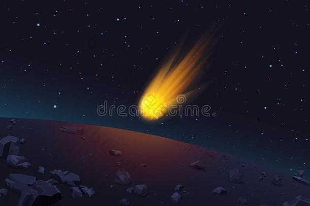 矢量说明关于灼热的彗星落下向行星采用空间.