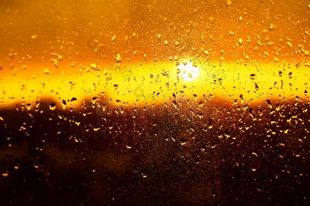 雨落下质地向窗玻璃和华丽的富有色彩的桔子