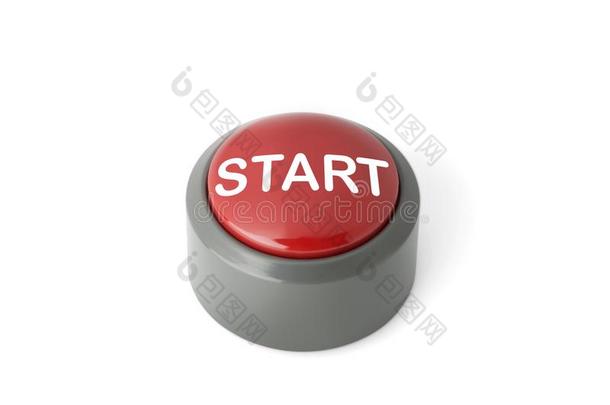红色的圆形的推按钮标记的`开始`向白色的背景