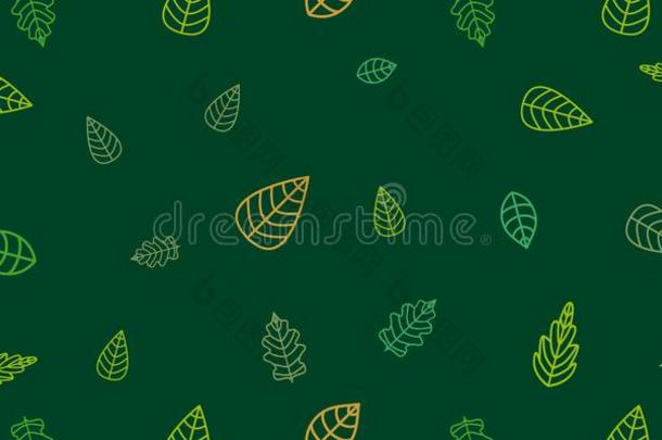 绿色的和金色的包装材料树叶向祖母绿背景.