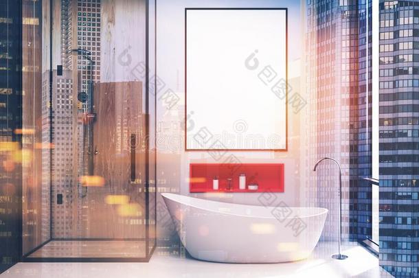 白色的和木制的浴室,海报某种语气的