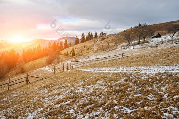 风景优美的冬看法向顶关于指已提到的人喀尔巴阡山脉的山