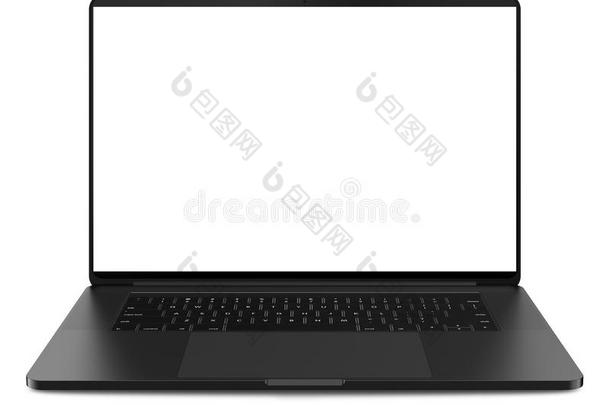 黑的便携式<strong>电脑</strong>和空白的屏幕隔离的向白色的背景.谁