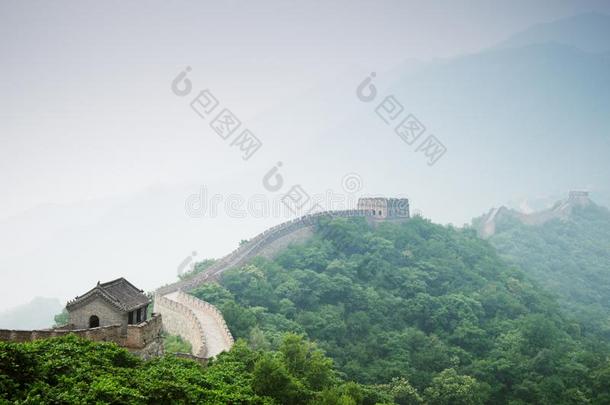 看法关于指已提到的人伟大的中国人墙和绿色的森林和天.