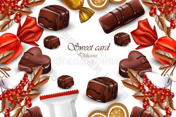 美味的巧克力糖果卡片矢量现实的插图