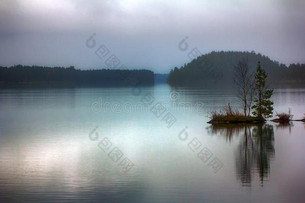 清静的悲哀的落下一天向清静的湖