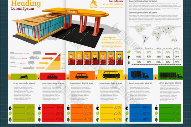 三<strong>折</strong>商业小册子或飞鸟,气体车站信息图<strong>真</strong>的