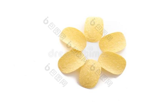 光滑的马铃薯炸马铃薯条完美的形状隔离的向白色的背景