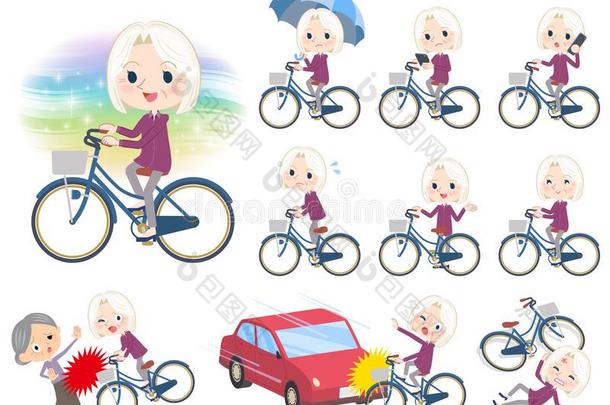 紫色的衬衫老的女人白色的_城市自行车