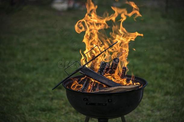 户外烧烤火焰,敞开的火采用指已提到的人烧烤