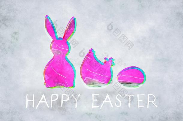 兔子鸡和鸡蛋复活节装饰水彩绘画