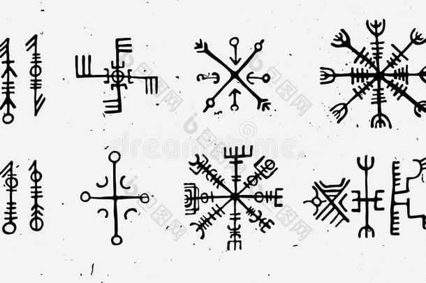 北欧古字母挪威人的岛语和海盗古代北欧使用的文字放置.魔法h和绘画symbol符号