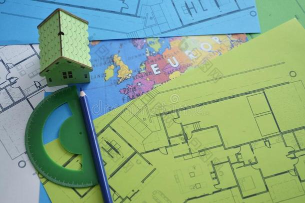建筑物计划和房屋模型和地面计划