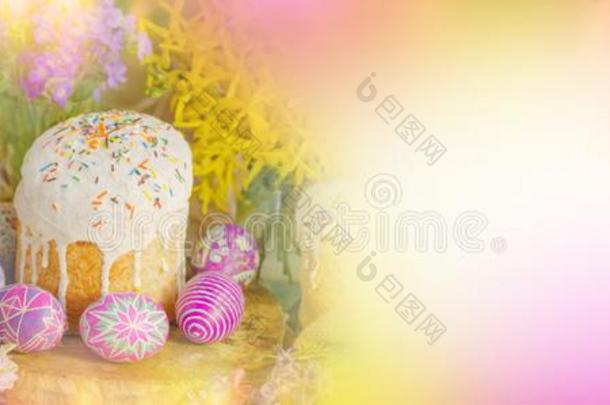 复活节横幅和复活节卵和复活节蛋糕