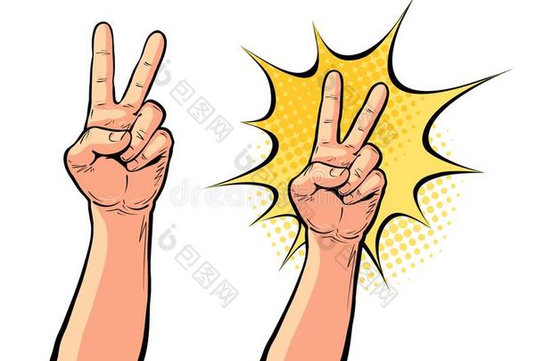 手手势关于胜利或和平,两个手指在上面.Vect或illust
