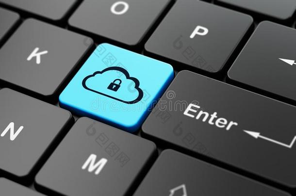 云计算机的运作观念:云和挂锁向计算机键盘