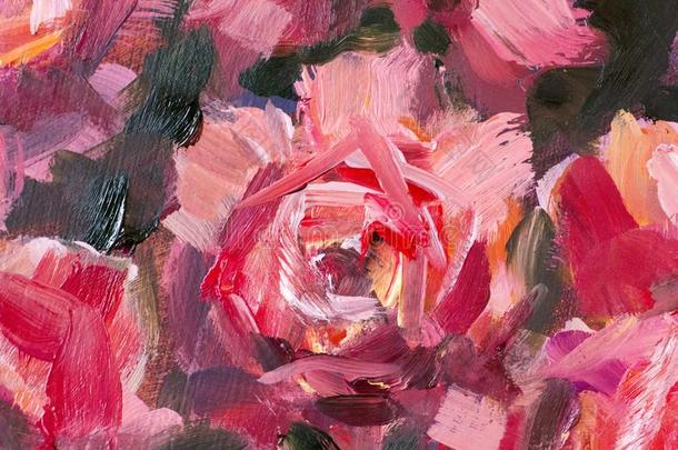 红色的紫罗兰花玫瑰牡丹质地油绘画.抽象的hand手