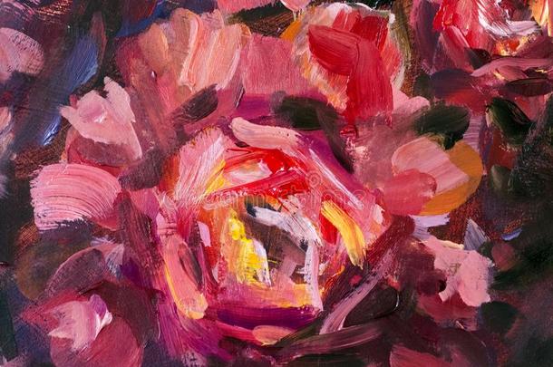 红色的紫罗兰花玫瑰牡丹质地油绘画.抽象的hand手
