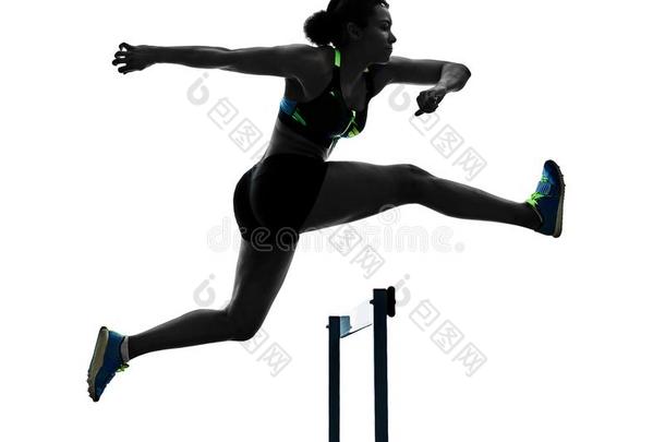 非洲的赛跑者跑步<strong>跨栏</strong>运动员跳栏赛跑女人隔离的白色的波黑