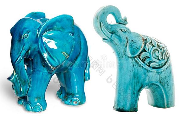 陶器的象小雕像,蓝色象