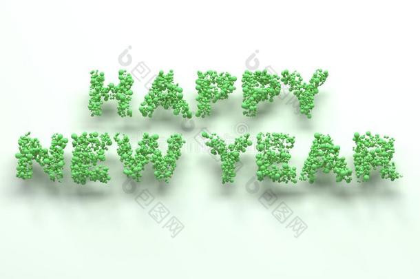 幸福的新的年字从绿色的杂乱向白色的背景