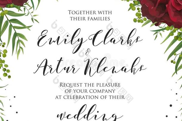 婚礼花的水彩邀请,招待卡片设计和关于