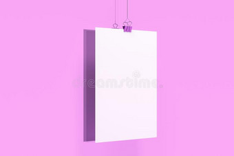 空白的白色的海报和包扎物夹子假雷达向紫罗兰背景图片