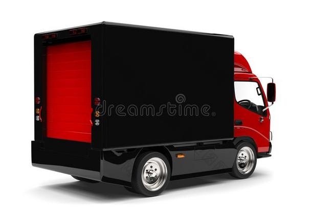 红色的盒货车和黑的拖车-饲养看法