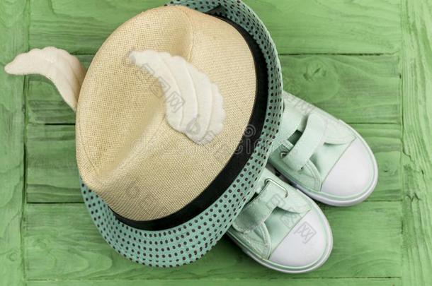 巴拿马草帽和飞行章和薄荷-有色的旅游鞋