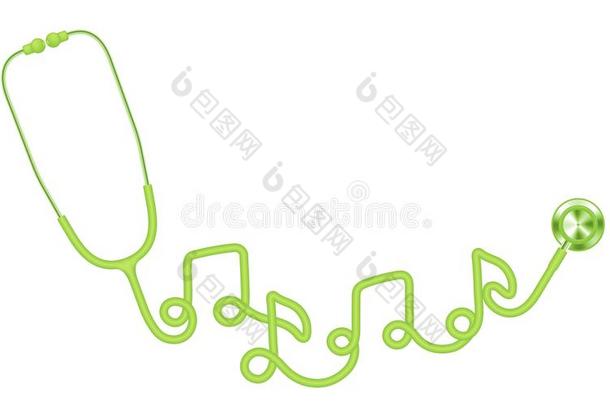 听诊器绿色的颜色和音乐笔记符号象征使从出租车