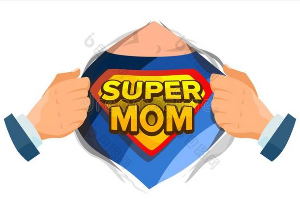 超级的妈妈符号矢量.母亲英文字母表的第19个字母一天.超级的hero敞开的衬衫和英文字母表的第19个字母