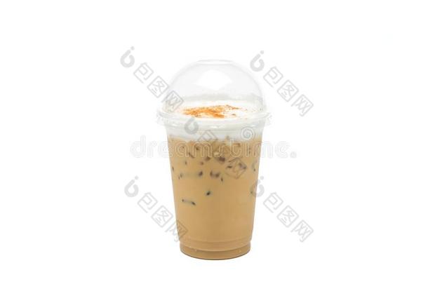 冰冷的拿铁咖啡或冰冷的咖啡豆采用外卖餐馆杯子
