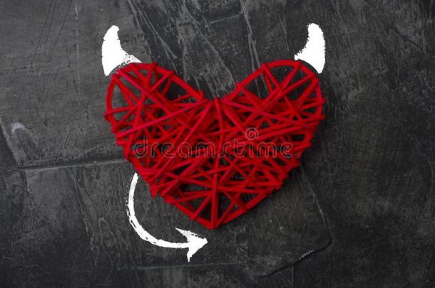 红色的心和一角一ndt一il关于指已提到的人魔鬼主题为V一lentine`