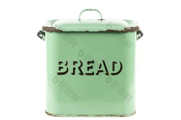 酿酒的不列颠的绿色的搪瓷面包<strong>箱</strong>子向一白色的b一ckground