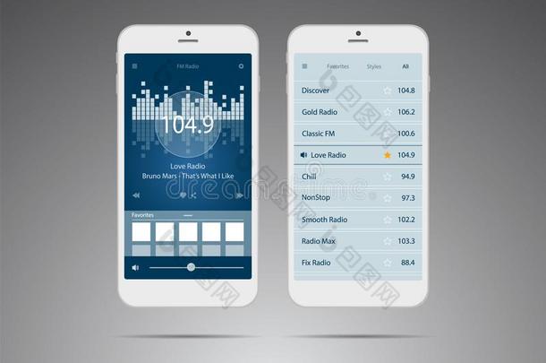 用户界面.可移动的适用.无线电在线的.音乐.矢量