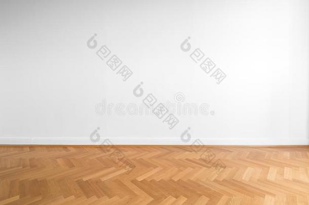 木制的镶木地板地面和白色的墙背景-空的房间,旧姓的