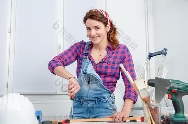 年幼的女人做DoItYourself自己动手做使工作在家