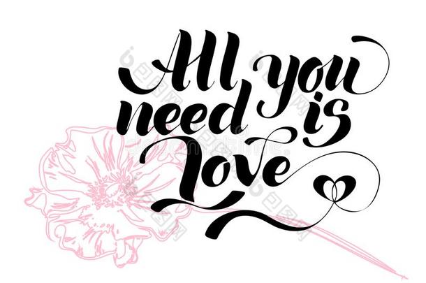 全部的你需要是（be的三单形式爱.情人一天美术字卡片.手绘画
