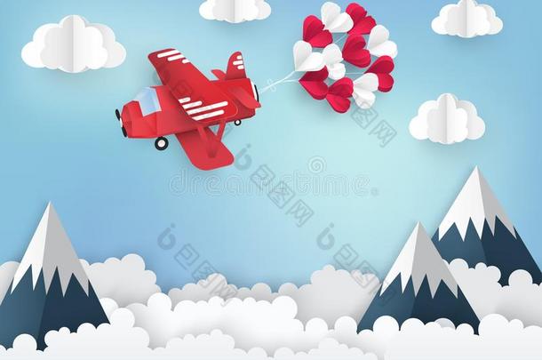 现代的纸艺术折纸手工背景.红色的飞机