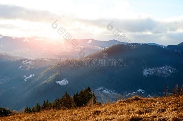 风景优美的冬看法向顶关于指已提到的人喀尔巴阡山脉的山