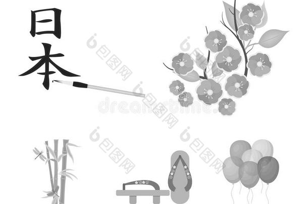 日本式木屐,樱花花,竹子,象形字.黑色亮漆放置收集increase增加