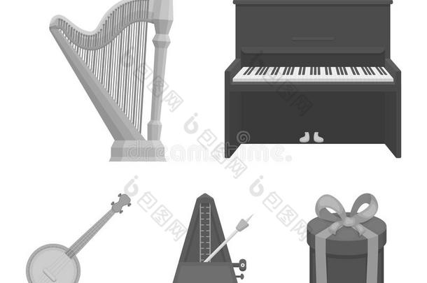 班卓琴,钢琴,竖琴,节拍器.音乐的器具放置收藏品
